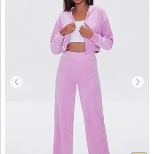 Velour wide-sweatpants and cropped zip up sweatshirt matching set